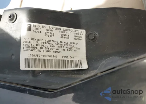 2004 Saturn Ion 2 from USA, damaged, VIN 1G8AJ52F44Z201542